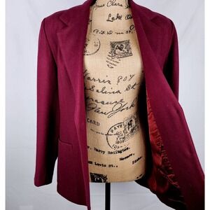 J G Hook Womens Burgundy Wool Single-Breasted Blazer Jacket Size 10 Gold Buttons